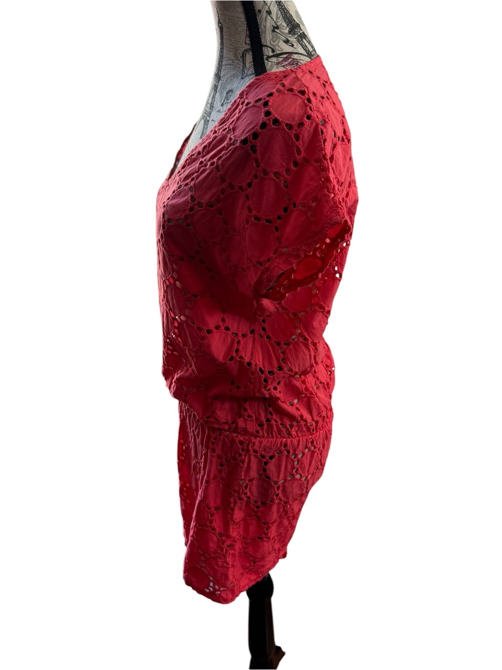 Jordan Taylor Bright Coral Crochet Beach Cover-Up Tunic - Picture 2 of 7